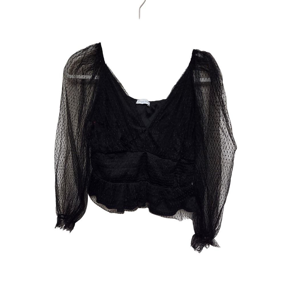 Black Whimsey Goth Juniper Blu Long‎ Sleeve Crop Top Blouse Elegant Party